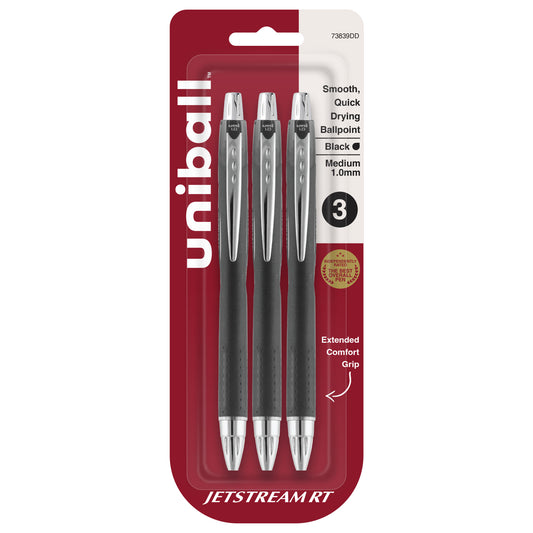 uniball™ Jetstream RT Retractable Ballpoint Pen, Medium Point (1.0mm), Black, 3 Pack
