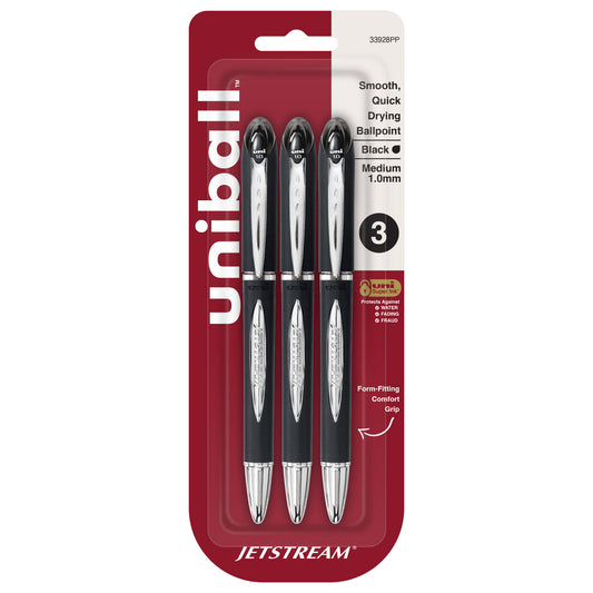 uniball™ Jetstream Ballpoint Pens, Medium Point (1.0mm), Black, 3 Pack